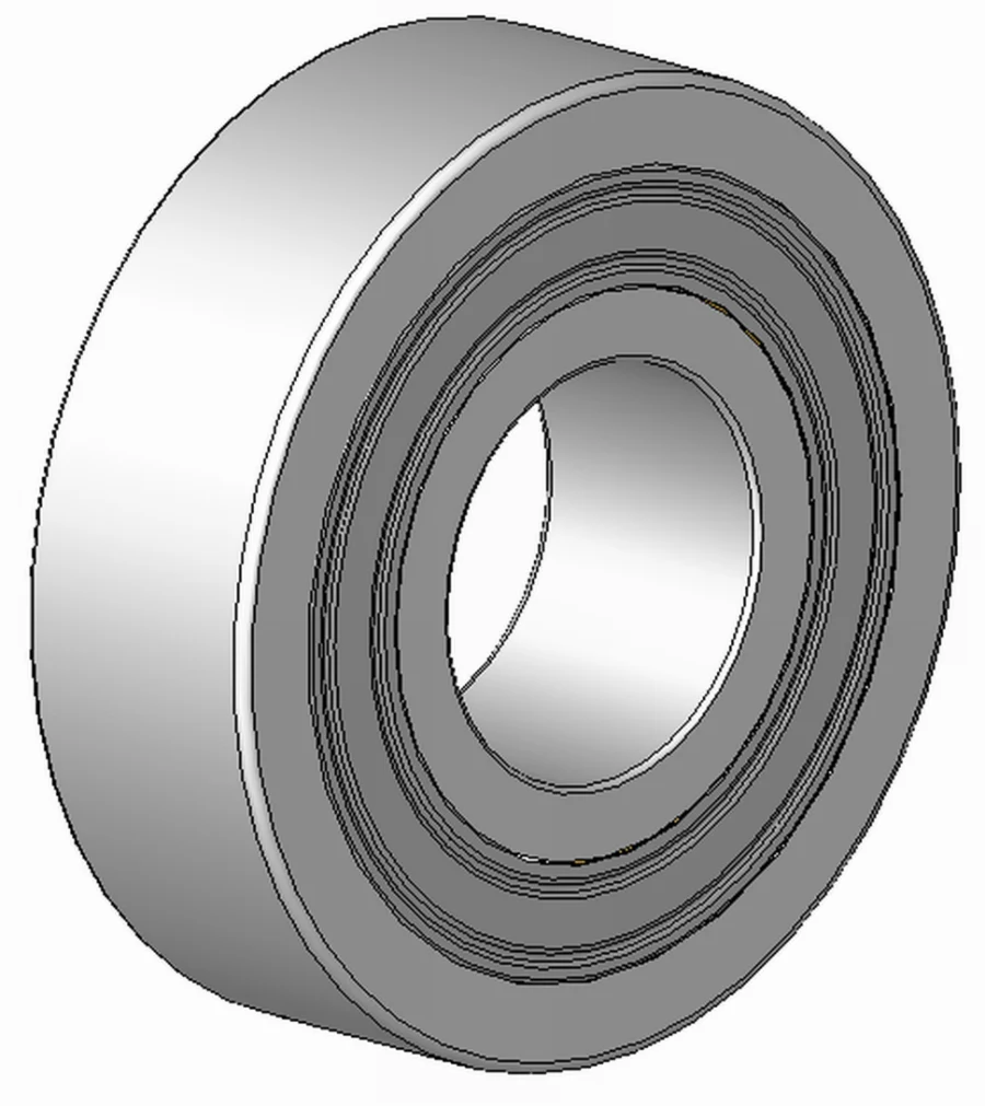 Cutaway drawing of a single-row angular contact ball bearing