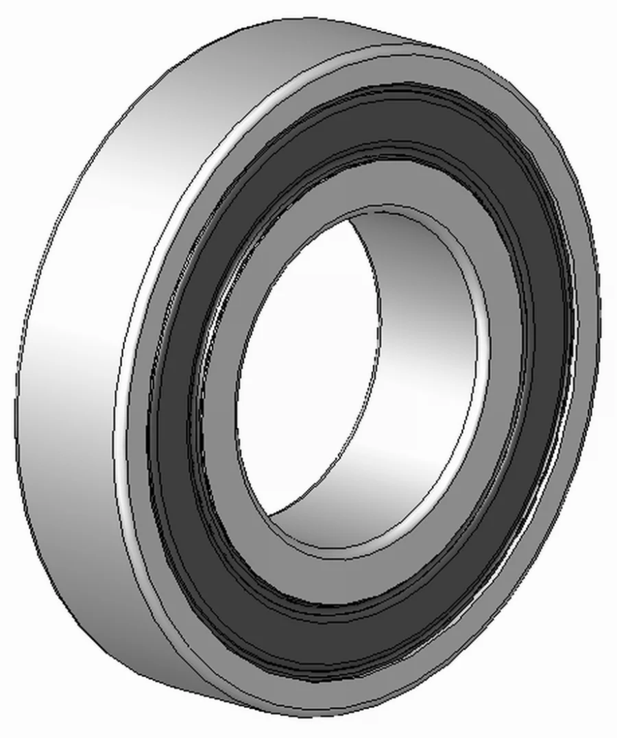 Cutaway drawing of a sealed deep groove ball bearing like the 6204 2RS