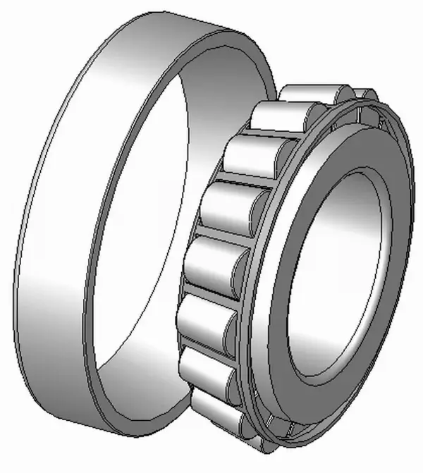 Section drawing of a taper roller bearing showing cone, cup and tapered rollers